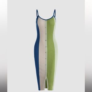 Colorblock Ribbed Knit Midi Dress